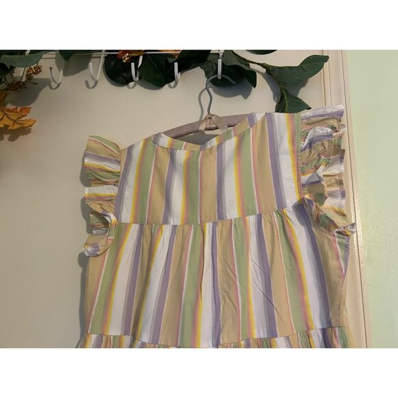 Roller Rabbit Dress Sz Small Flutter Sleeve Lavender Butter Yellow Tiered Ruffle - Picture 13 of 14